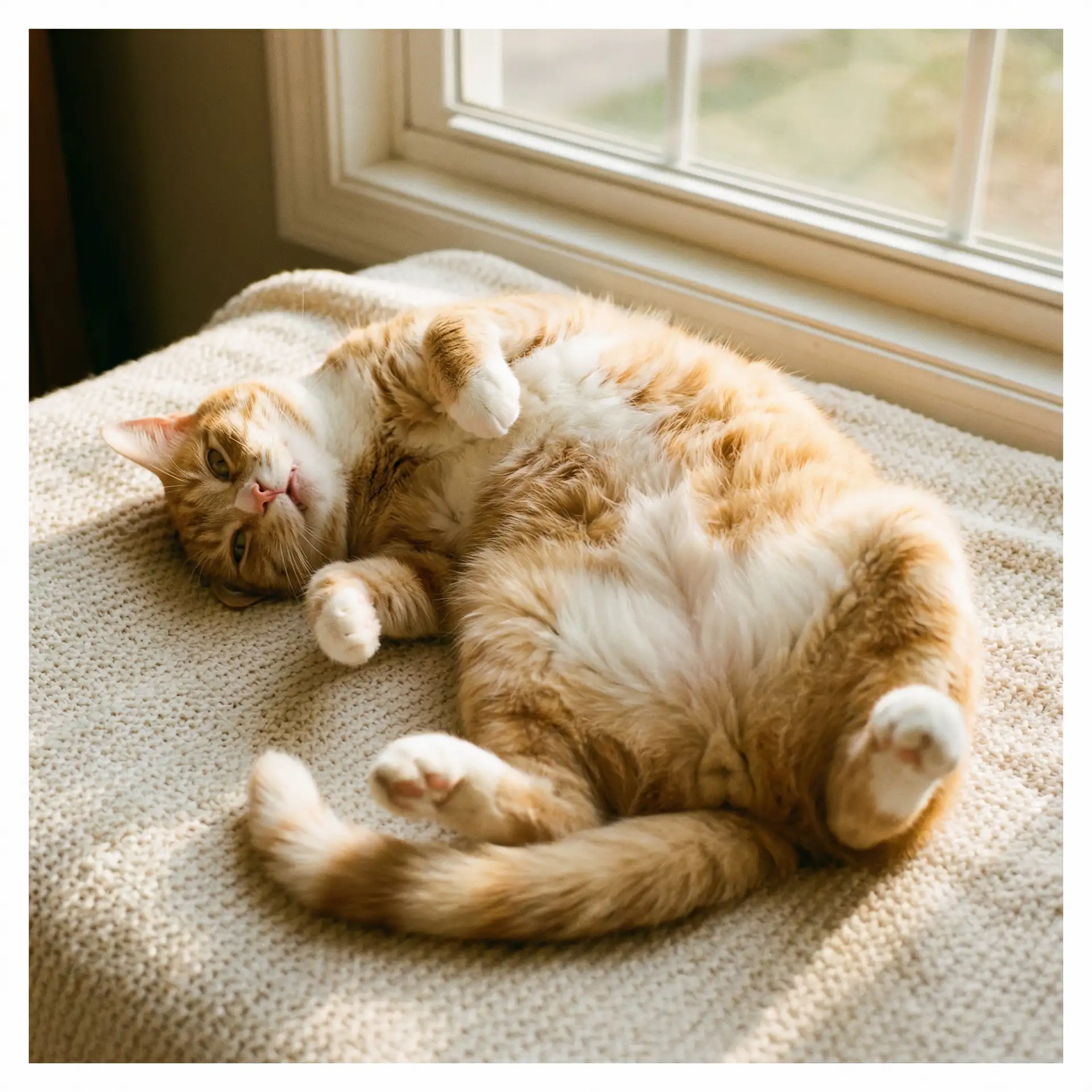 猫咪仰躺露出肚皮 - 赤壁上小乔周瑜戏床